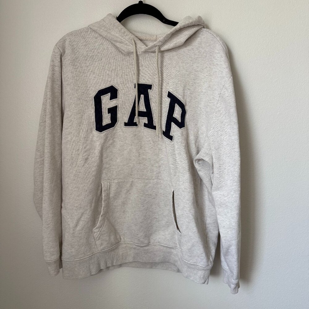Gap Ivory Oatmeal Logo Pullover Hoodie Size L